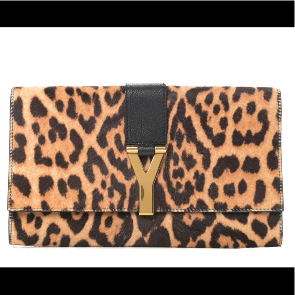 Saint Laurent Pony Hair Leopard Print Clutch